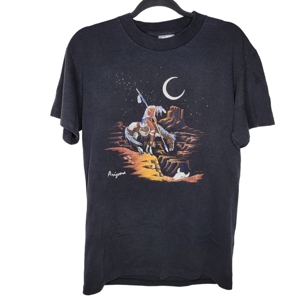 Vintage 90s Arizona Indian Warrior Cresent Moon Slot Canyon Navajo T-Shirt
